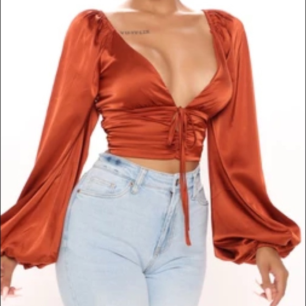 Fashionnova orange long sleeve crop top